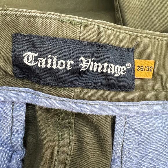 Tailor Vintage Pants Men's 36x32 Olive Green Straight Fit Chino Preppy Normcore - Picture 12 of 15